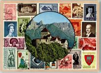 9490 Vaduz 1965 Fotomontage AK Schloss Briefmarken Liechtenstein