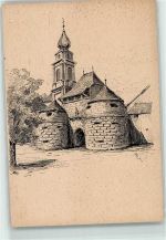 Künstlerkarte Kirche sign. Werbung Chocolat Cailler