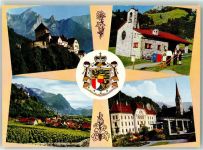 9497 Malbun - Schloss Regierungsgebäude Friedenskapelle Wappen Horn Tracht