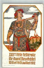 2000 Neuchâtel Neuenburg 1912 Gebrauchsspuren XXII. Fete Federale Lithographie Sonderstempel