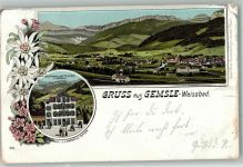 9057 Weissbad 1900 Lithographie Gasthaus u. Metzgerei z. Gemsle