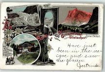 3818 Grindelwald 1900 Lithographie Hotel Wetterhorn Gletscher Gämse
