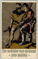 Die Wächter der Heimat Stempel Wallbachschlucht Bundesfeier / Pro Patria Schweiz 1910 Künstlerkarte