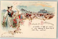 6500 Bellinzona Lithographie Tracht Verlag Künzli Nr 792