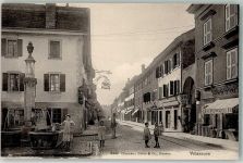 1844 Villeneuve VD Foto AK Denkmal Brunnen Geschäft Zunftzeichen