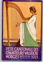 1110 Morges 1913 Künstlerkarte sign. Martin, Rene Harfe Fete Cantonale des Chanteurs Vaudois Morges