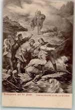 sign. Kaulbach Wilhelm v. Baumgarten auf der Flucht Verlag Hirsch u. Johannes Blanke Serie I. No. 6. Motiv Schweiz Künstlerkarte