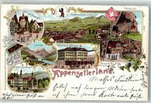 9050 Appenzell 1901 Lithographie Schloss Wildkirchli Hotel Hecht Seealpsee Hotel Pension Weissbad