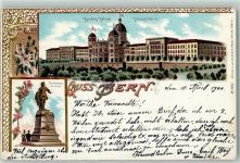 3000 Bern Berne 1900 Lithographie Bundes-Palast Palais Fédéral Bubenberg-Denkmal