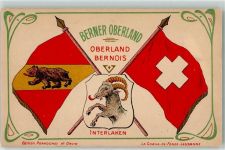 3800 Interlaken 1909 - Berner Oberland Fahne Schweizerfahne Steinbock