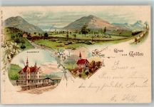 6410 Goldau 1899 Lithographie Bahnhof