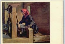 Künstlerkarte, Frau am Webstuhl Pro Infirmis Schweiz