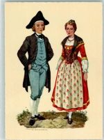 Künstlerkarte Kleidung Tracht 18. Jhdt. sign. H. Schaer