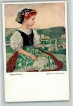 Gemälde von Raimund Germecla - Alpenröslein - Trachten 1913 AK Wiener Kunst Tracht Schweiz