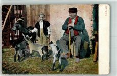 1927 Gebrauchsspuren Bauer und Sohn mit seiner Ziege , die Nachwuchs hat