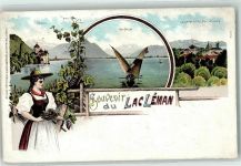 Chillon Chateau - Genfer See Segelboot Lausanne et les Alpesde Savoie Tracht