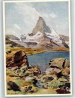 Matterhorn VS - Künstlerserie Zermatt Aquarell von Edo v. Handel-Mazzetti Stellisee mit Matterhorn