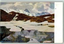 Bernina Künstlerkarte See am Bernina im Frühling sign Hans Beat Wieland Nr 9 Rückseite Los-Nummer 43053