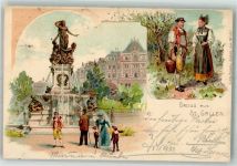 9000 St. Gallen S. Gallo 1900 Lithographie Tracht Denkmal