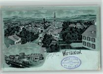 8620 Wetzikon ZH 1900 BOAKC Lithographie/Mondschein Bahnhof Eisenbahn Gebrauchsspuren, bitte Scan genau beachten!