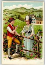 Lithographie Kühe Pfeifenraucher Paar