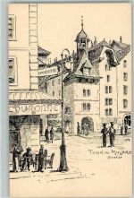 1200 Genève Genf Künstlerkarte Tour du molard Couronne Uhr