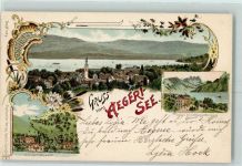 Aegerisee 1906 Lithographie Pension Hürlimann am See Aegerisee vom Kindersanatorium aus