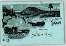 6410 Goldau 1898 Gebrauchsspuren Insel Schwanau Löwerzer See Bahnhof Lithographie/Mondschein