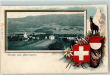 4115 Mariastein 1904 Gebrauchsspuren Prägedruck Passepartout Gämse Wappen Lithographie