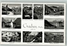 3925 Grächen 1957 Foto AK Wegkreuz Kirche Gasenried Balfrinhorn Bietschhorn Hannigalp