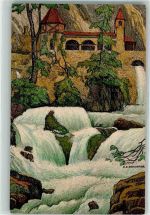 3800 Sundlauenen Künstlerkarte Beatushöhlen Kreuzgang über den Terassenfällen sign. Ernst E. Schlatter