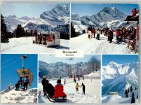 8784 Braunwald 1971 Foto AK Winter Seilbahn Bergstation Gumen Gasthaus Ortstock