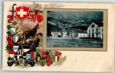 8880 Walenstadt Prägedruck Steinbock Wappen Kaserne Lithographie