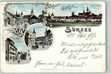 6210 Sursee 1899 Lithographie Oberstadt Kirchenplatz Unterstadt