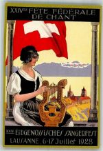 1000 Lausanne Losanna 1928 Lithographie / Künstlerkarte XXIV Eidgenöss. Sängerfest