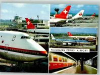 8302 Kloten Foto AK Flugzeuge der Swissair und KLM Bahnhof Fotograf Baumann