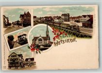 8620 Wetzikon ZH BOAKC Lithographie Volksbank Post Schweizerhof Kirche Bahnhof Eisenbahn Verlag Künzli Nr 1775