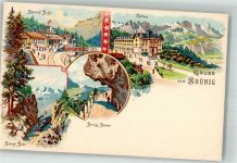 3860 Brünig Lithographie Bahnhof Gasthaus Kurhaus Bergbahn Brünig-Bahn