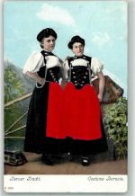 1909 Prägedruck mit echter Stoff Applikation Frauen Costume Bernois AK