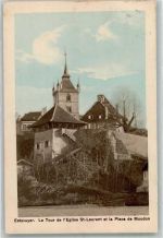 1470 Estavayer-le-Lac 1920 Foto AK Kirche St. Laurent Place de Moudon