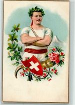 4142 Münchenstein 1911 Prägedruck Wappen Sportler Lorbeerkranz Ort lt. Stempel