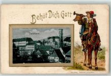 2800 Delémont Delsberg 1901 Prägedruck Behüt Dich Gott Trompeter Reiter Lithographie Passepartout