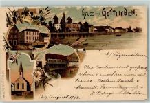 8274 Gottlieben Gebrauchsspuren Schule Kirche Waaghaus Lithographie