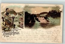 8212 Neuhausen am Rheinfall 1897 Gebrauchsspuren Lithographie Mondschein Tracht