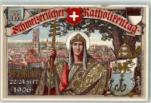 1700 Fribourg Freiburg Lithographie Schweizerischer Katholikentag 1906 Wappen Off. Festpostkarte