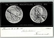 2114 Fleurier 1902 - Fleurier Tir Cantona Neuchatel Schützen Medaille auf AK