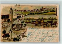 9044 Wald AR BOAKC Lithographie Neue Kirche Glocken Post Alte Kirche Gebrauchsspuren, bitte Scan genau beachten!