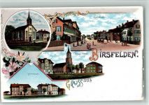 4127 Birsfelden 1900 BOAKC Lithographie Kath. Kirche Protest. Kirche Schulhäuser Hauptstraße