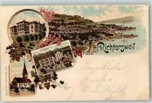 8805 Richterswil Lithographie Kranken-Asyl Schulhäuser Kirche Raddampfer Verlag Künzli Nr 497