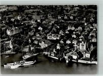 3653 Oberhofen am Thunersee 1953 Foto AK Fliegeraufnahme Dampfschiff Hafen